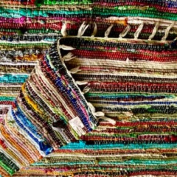 60" x 36" HANDMADE WOVEN COLORFUL SARI SILK RAG RUG - Picture 4 of 5
